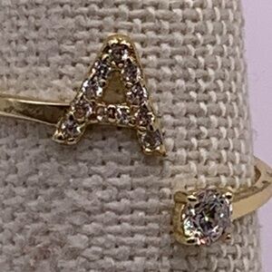 Gold Initial 'A' Ring with Quartz Crystal Accent, size 8